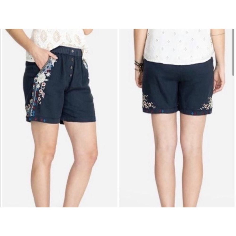 Johnny Was Florence Button Front Linen Embroidered Shorts Size S